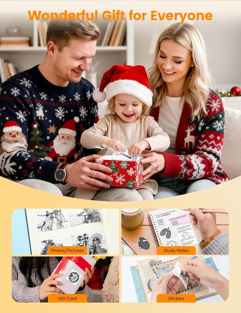 Memoking Sticker Printer - Portable Mini Printer Q02E, Pocket Impresora Portátil Inkless Print Pod Small Thermal Sticker Maker Receipt Printer, for Study Note, Diagrams, Scrapbook, Journal, Gift, DIY - Image 2